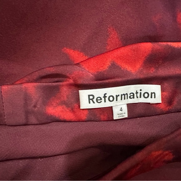 Reformation Ella Satin Midi Skirt Sanguine Red Burgundy Floral High Rise Women 4 - Picture 5 of 5